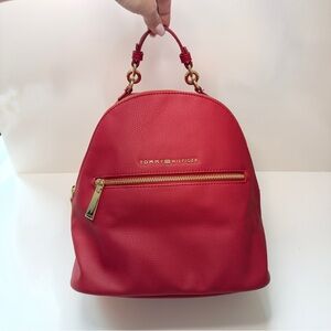 Like new! Y2K Tommy Hilfiger Red Leather Backpack – Gold Hardware